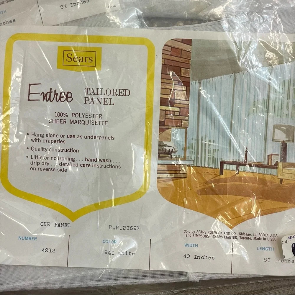 Sears Vintage Entree Sheer White MCM 1970s Tailored Curtain Panels - Set of 3